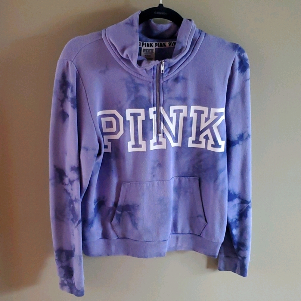 VS PINK Purple Tie Dye Pull Over Quarter Zip